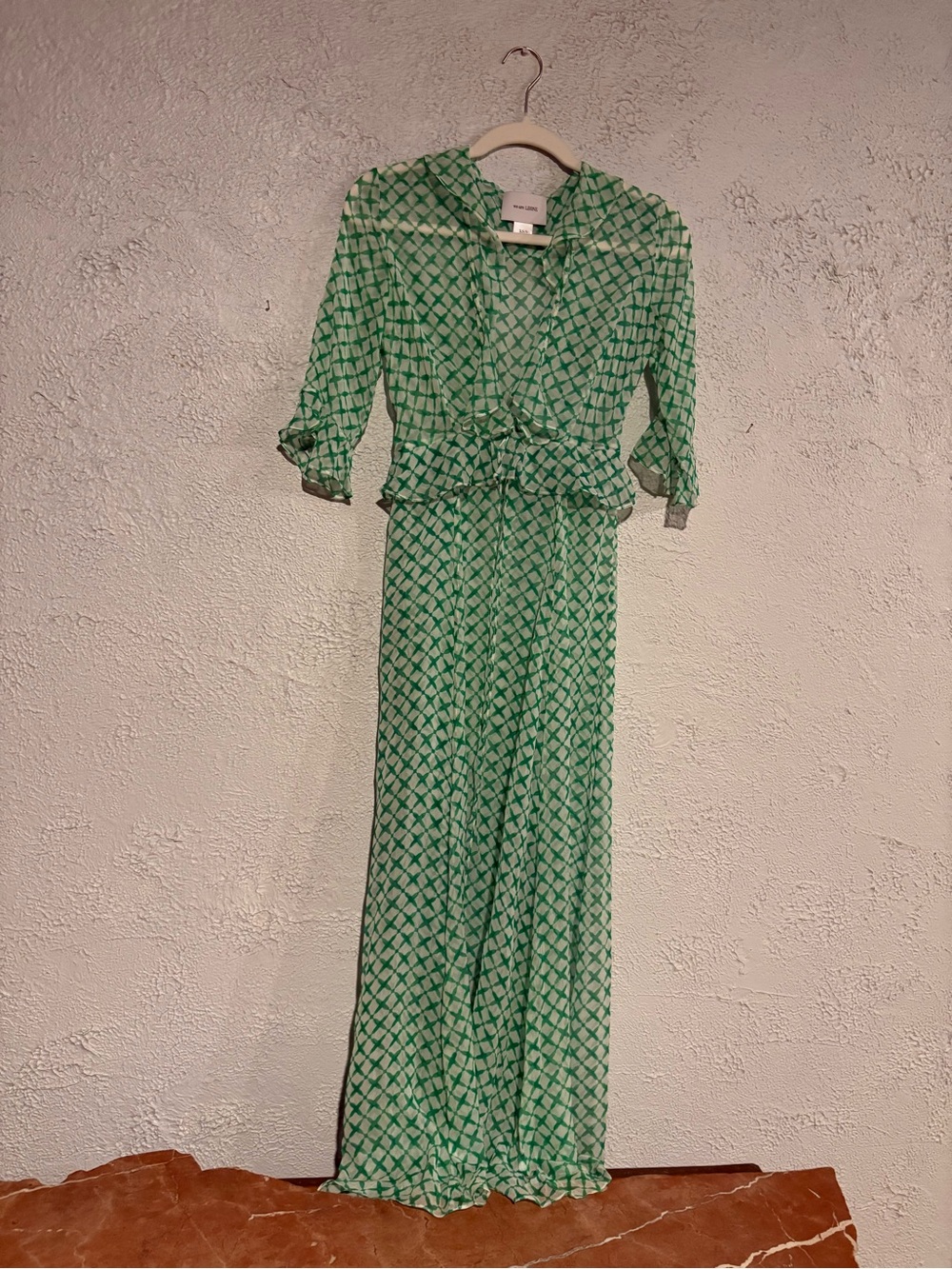 Green Patterned Ruffle Waist Maxi Dress by We Are Leone